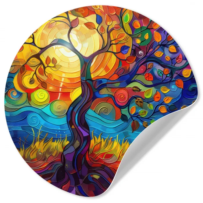 Boom - Zon - Verflook - Kleuren - Abstract Wandcirkel behangsticker klein -3d