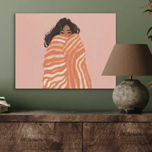 Meisje - Deken - Gestreept - Oranje PET vilt klein -sfeer2
