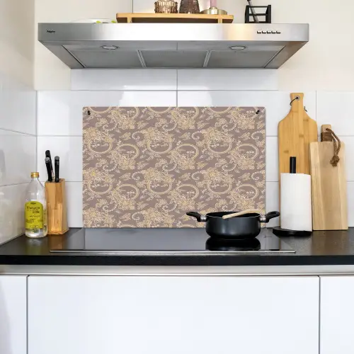 Oosters - Bloemen - Beige - Grijs Inductie beschemer met haakjes klein 777 -sfeer2