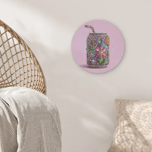 Frisdrankblikje - Bloemenpatroon - Edelstenen - Kleurrijk Akoestische PET Vilt - Rond klein -sfeer4