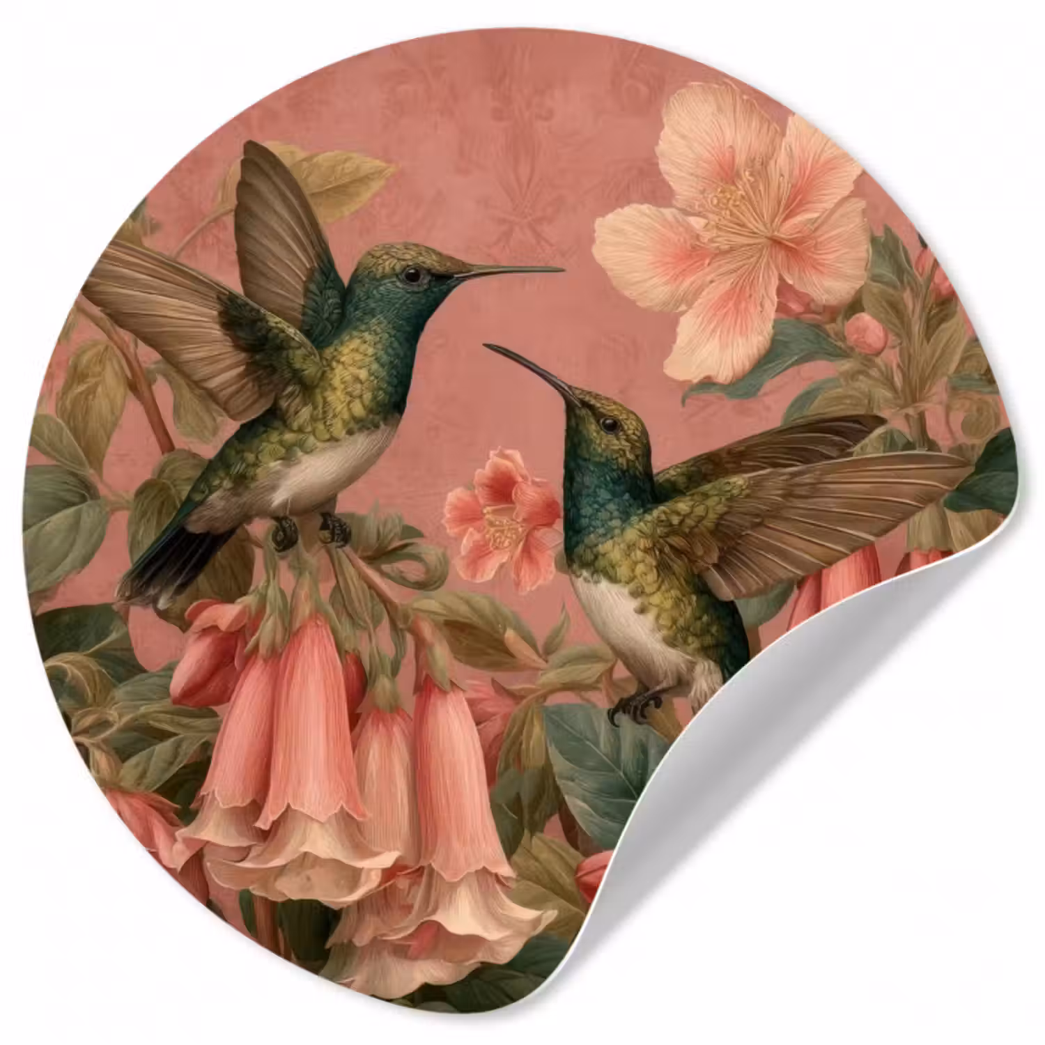 Runde Tapete - Kolibris - Blumen - Grün - Rosa