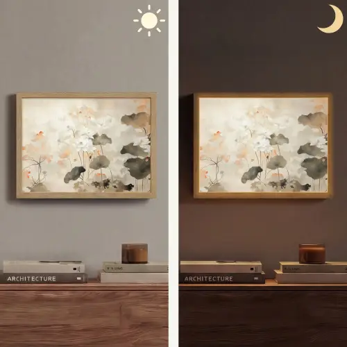 Bloemen - Japandi - Wabi sabi Light Box met batterij (Wandlamp) middel -sfeer3