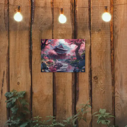 Sakura Tempeltuin in Volle Bloei tuinposter los doek klein -sfeer1