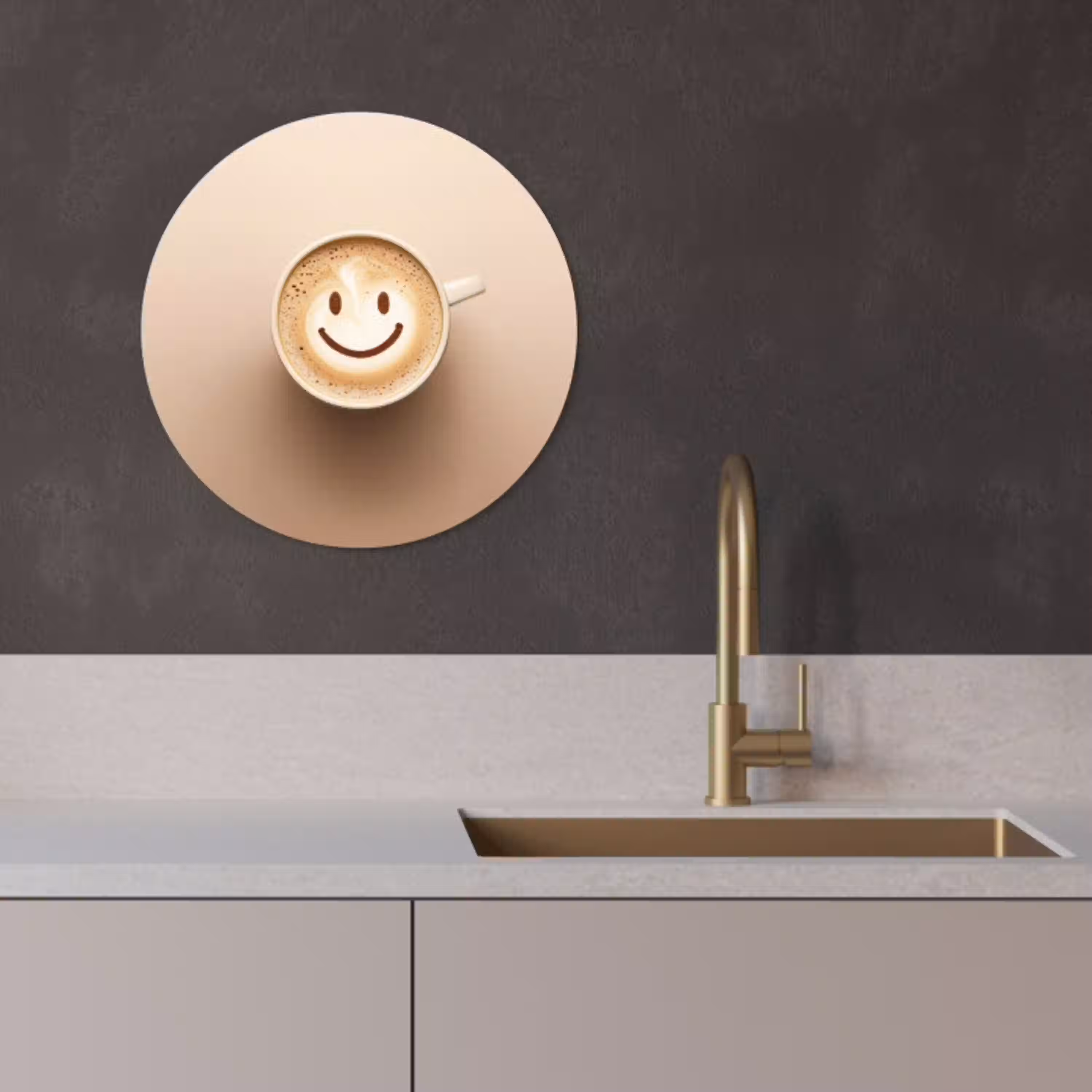 Koffie - Melkschuim - Lach - Beige KitchenYeah - Keuken - Wandcirkel Forex klein -sfeer1