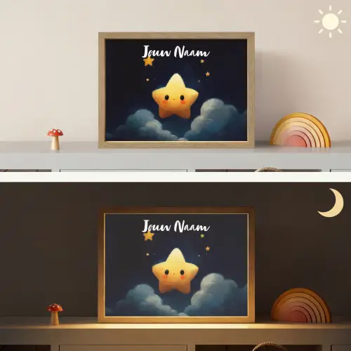 Ster - Gezichtje - Nacht - Wolken Light Box met batterij (Wandlamp kind) middel -sfeer3_kind