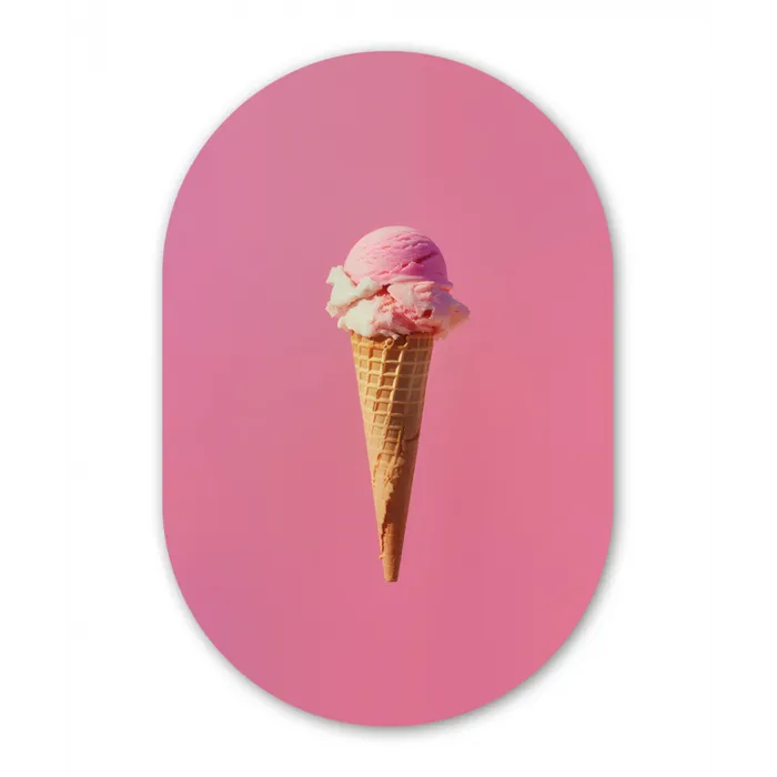 Hoorntje - Schepijs - Roze Wandcirkel Ovaal Glas middel -3d
