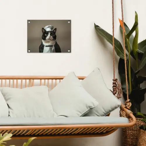 Kat - Kokskleding - Zwart - Wit tuinposter los doek klein -sfeer7