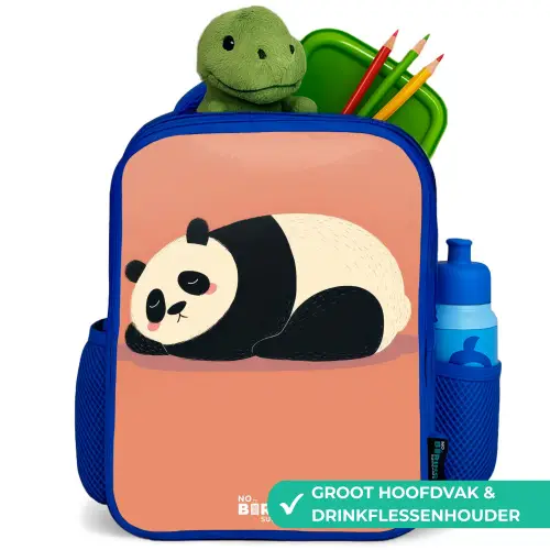 Panda - Slapen - Oranje Kinderrugzak - Blauw middel -inhoud_NL