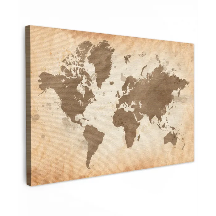 Wereldkaart - Beige - Bruin canvas 2cm klein -z3d