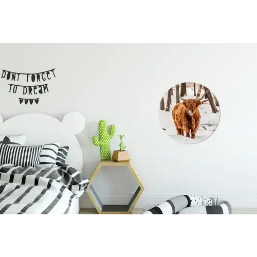 Schotse Hooglander - Sneeuw - Winter - Natuur - Dieren Wandcirkel aluminium klein -kinderkamer
