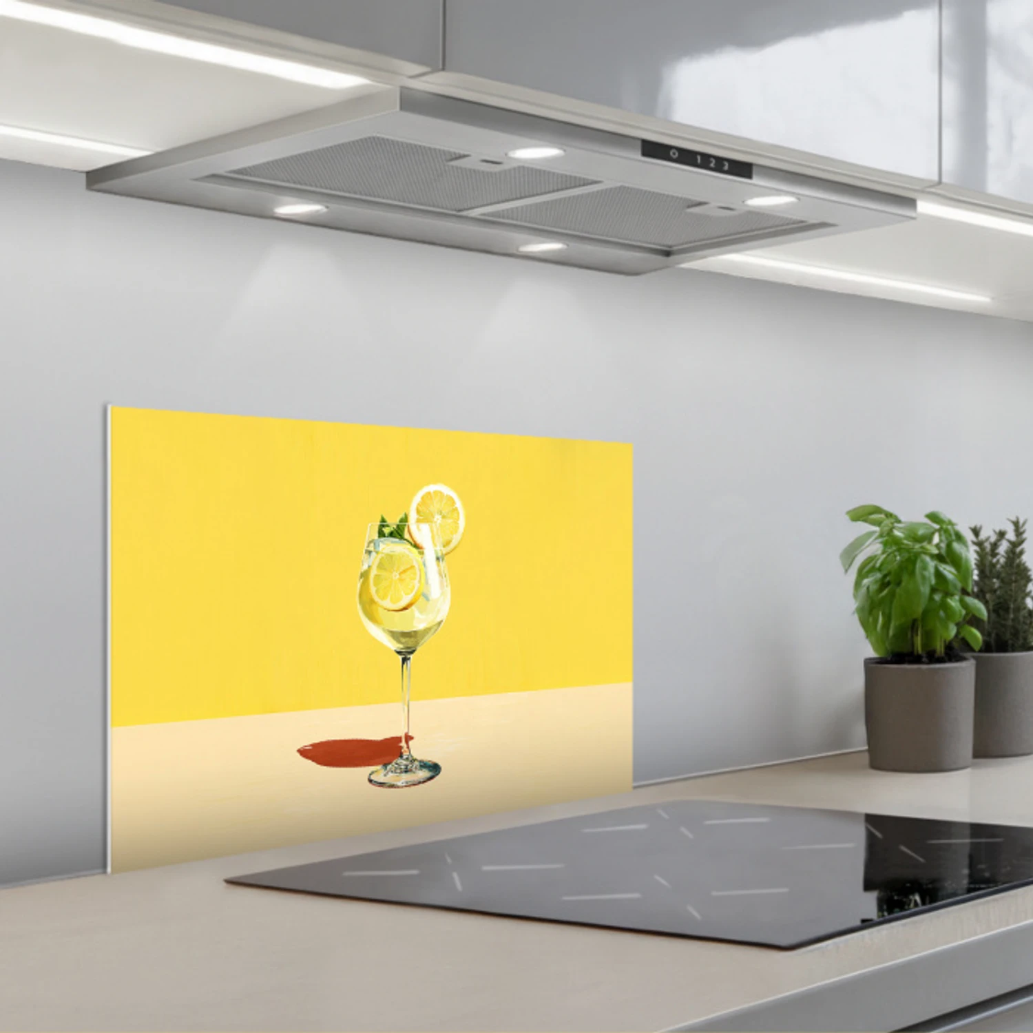 Wijnglas - Citroen - Geel - Minimalistisch keuken achterwand spatscherm klein -3d_schuin