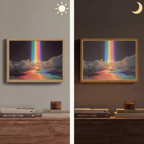 Regenboog - Verticaal - Sterrenhemel - Wolken Light Box met batterij (Wandlamp) middel -sfeer3