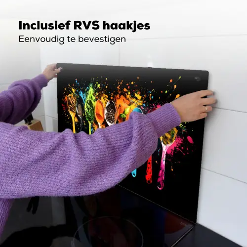 Lepels - Kruiden - Modern - Graffiti - Verf - Kleurrijk Inductie beschemer met haakjes klein -ky-ophangen-nl