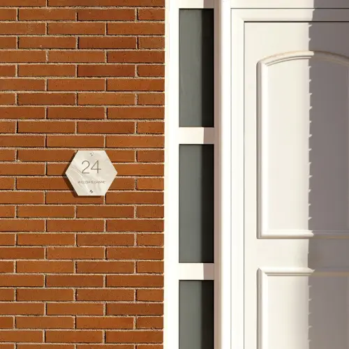 Vierkant - Beige - Marmer - Klassiek Naambord Hexagon klein -sfeer3-hexagon-XS