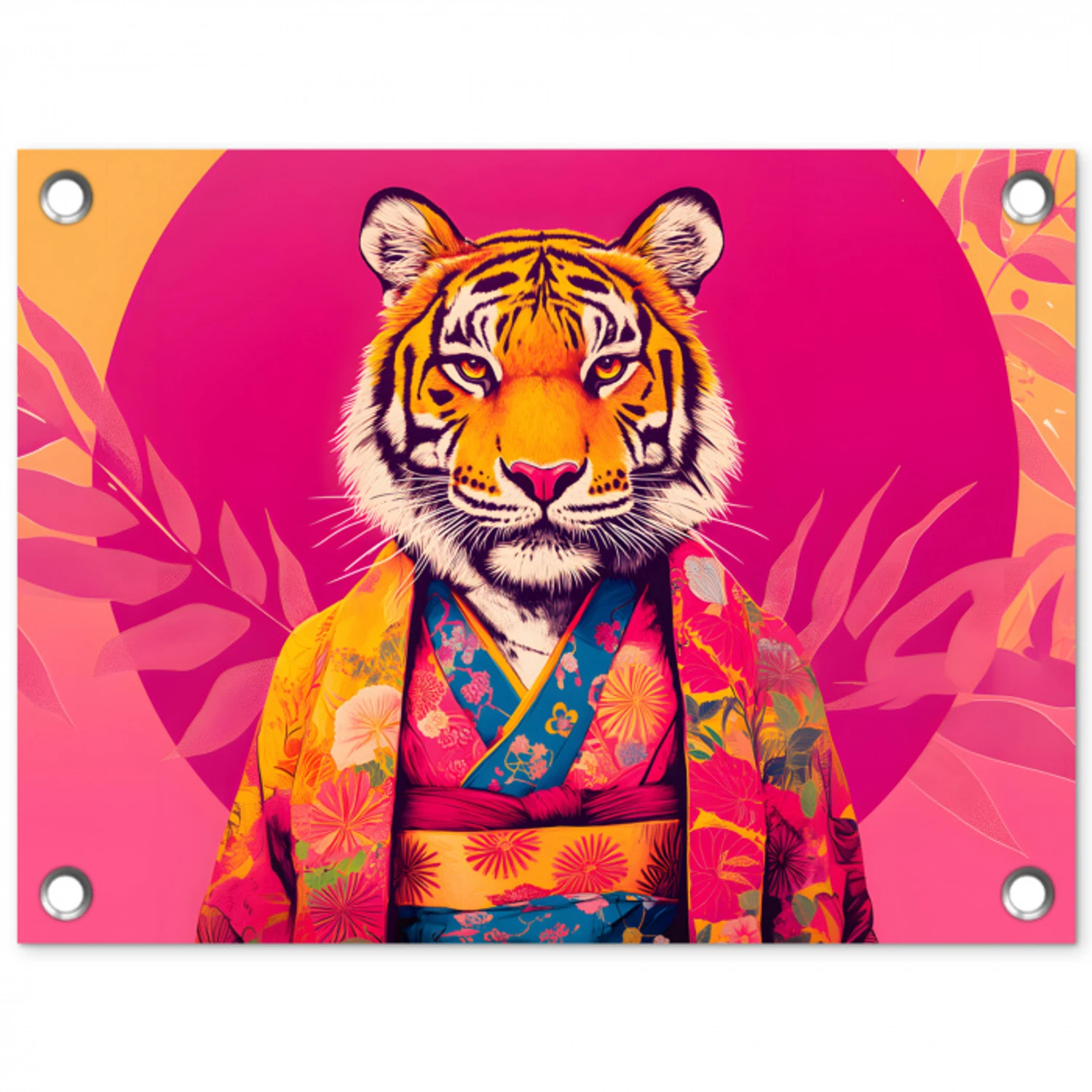 Tijger - Kimono - Planten - Roze tuinposter los doek klein -3d