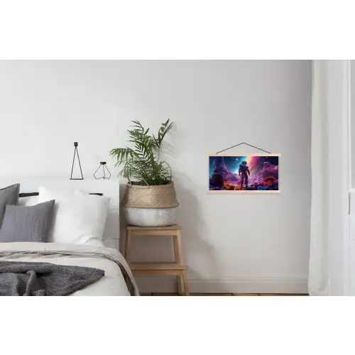 Ruimte - Astronaut - Neon - Sterren textielposter latten blank klein -woonkamer