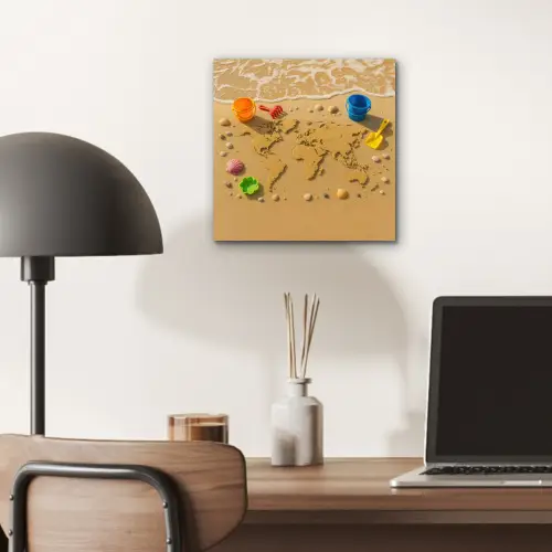 Wereldkaart - Zand - Kleurrijk - Zomer aluminium wit klein -sfeer5