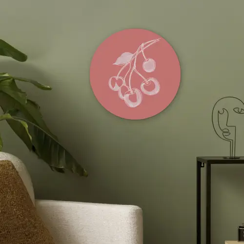 Lijnillustratie - Kersen - Tak - Wit Akoestische PET Vilt - Rond klein -sfeer2
