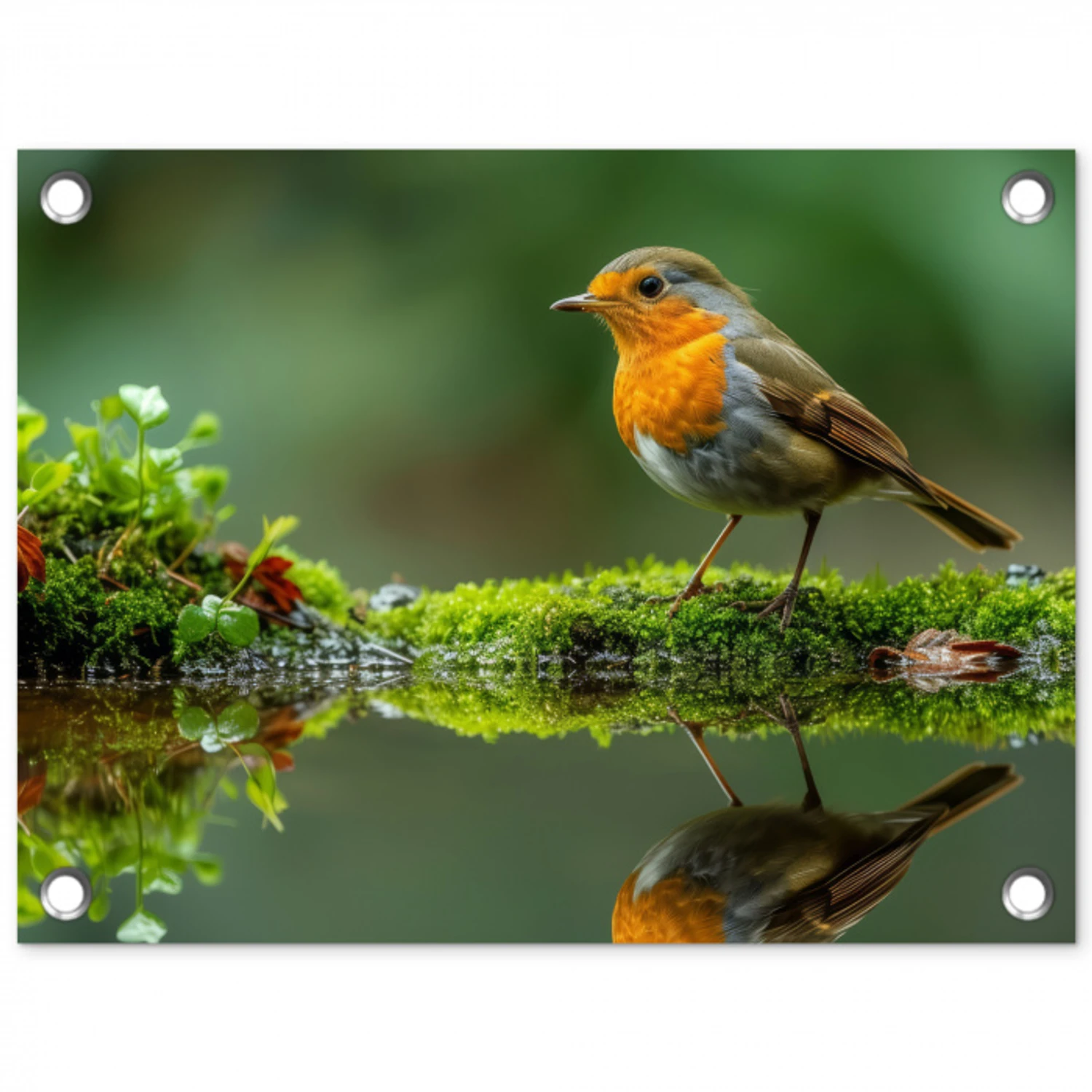 Roodborstje bij het Water tuinposter los doek klein -3d