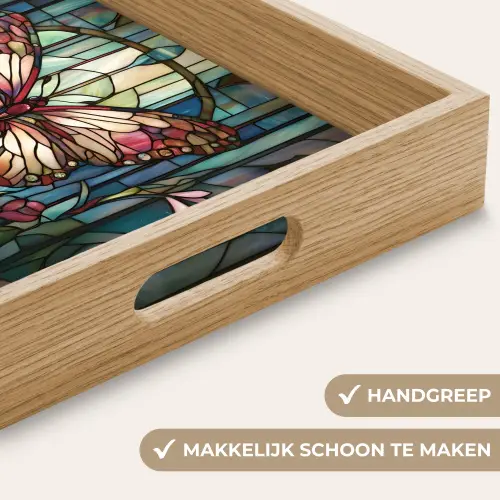 Vlinder - Roze - Bloemen - Bladeren Dienblad Rechthoek middel -USP_HandgreepNL