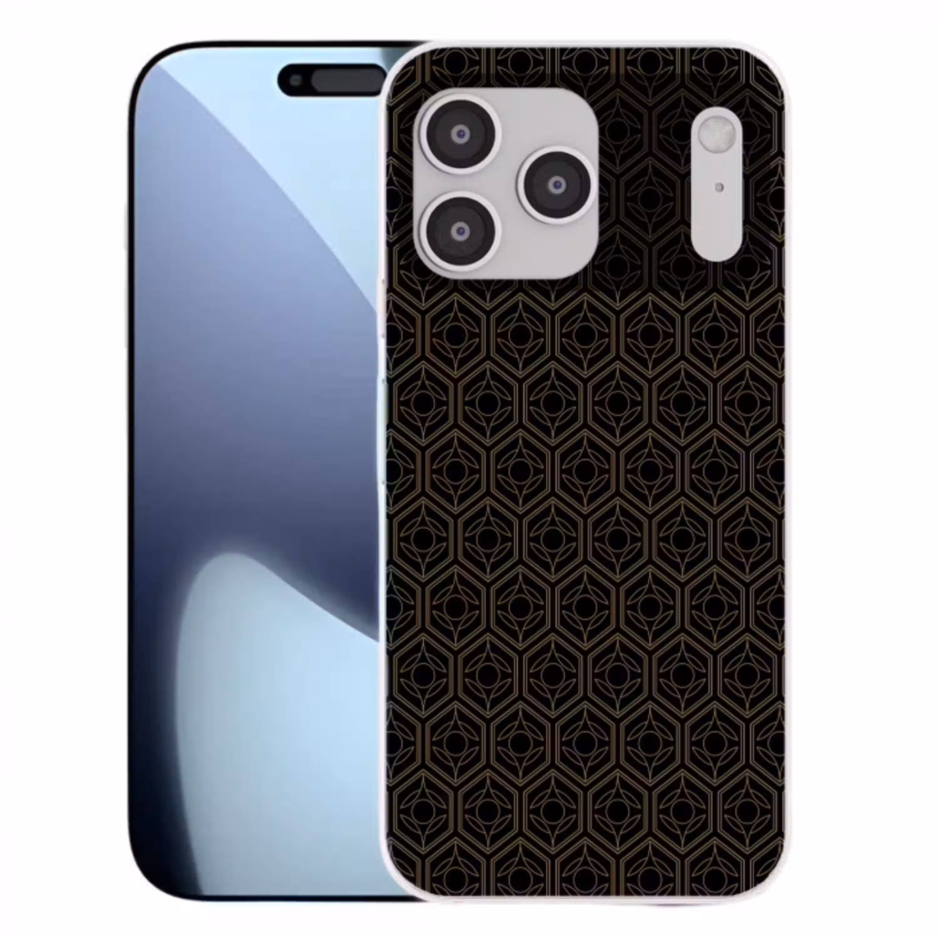 Zwart - Goud - Bloemenkern Telefoonhoesje iPhone 17 Pro Max klein 879 -3d
