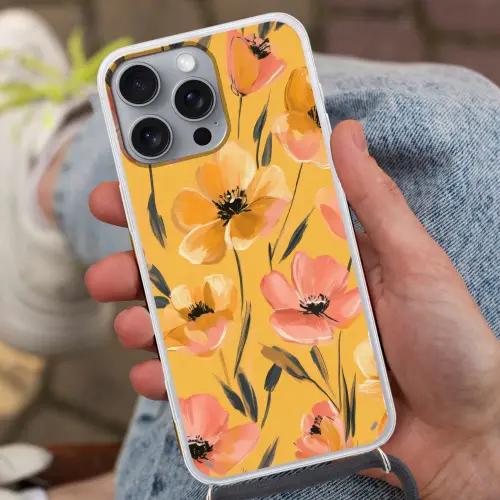 Bloemen - Geschilderd - Geel Hoesje iPhone 16 Pro Max met koord klein -sfeer3