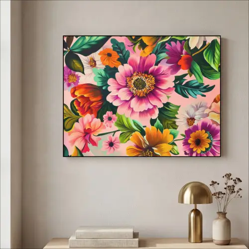 Bloemen - Kleurrijk - Roze Textielframe zwart klein -sfeer2