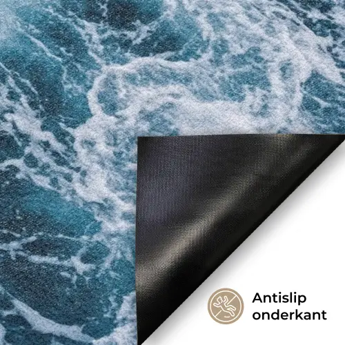 Golven - Oceaan - Blauw Deurmat klein -antislip_NL