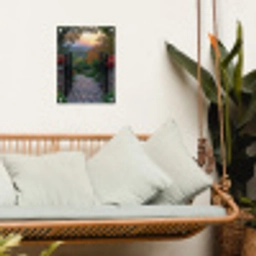 Landschap - Hek - Pad - Zonsondergang - Natuur tuinposter los doek klein -sfeer7