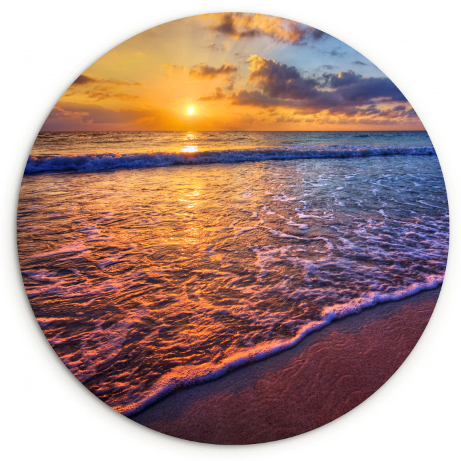 Zee - Strand - Zonsondergang - Wolken - Horizon Wandcirkel kunststof plaat 5mm dik klein -3d