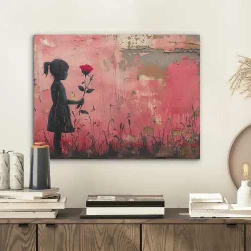Graffiti - Meisje - Roze - Street art - Roos - Banksy PET vilt klein -sfeer1