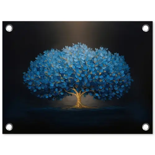 Boom - Blauw - Bladeren - Penseelstreken tuinposter los doek klein -3d