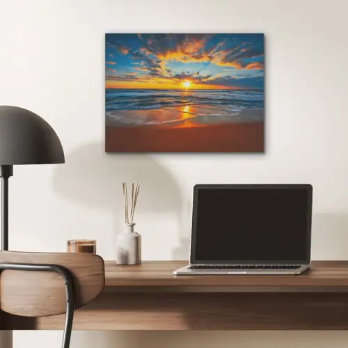 Zee - Zonsondergang - Strand - Wolken - Oranje PET vilt klein -sfeer5