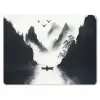 Roeiboot - Mistig - Bergen - Vogels muismat rubber klein -3d