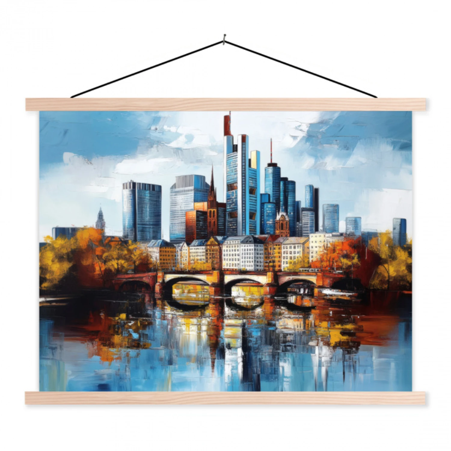 Bomen Frankfurt- Stad - Skyline - Brug textielposter latten blank klein -3d