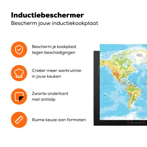 Wereldkaart - Staatkundig - Blauw - Aarde - Educatief Inductie beschermer vinyl 3mm klein -zzzzzzz-td-ups