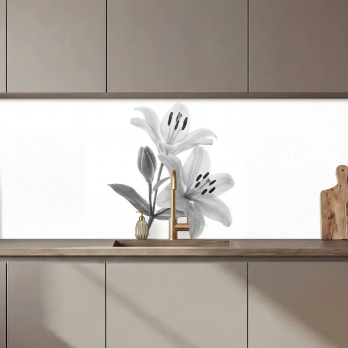 Lelies - Elegant - Zwart - Wit keuken achterwand 2 middel zz_3dshopping