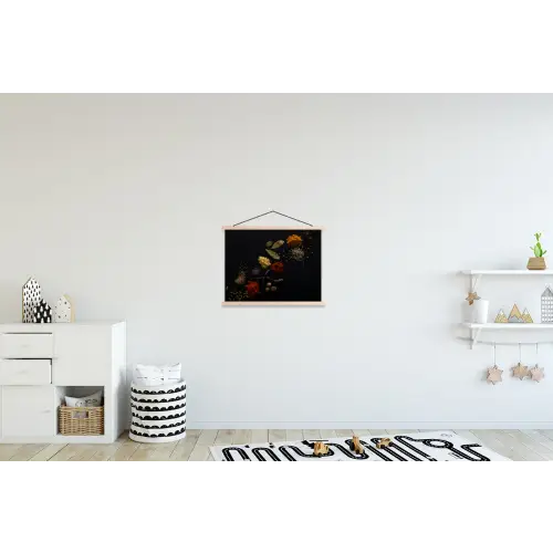 Kruiden - Zwart - Specerijen - Keuken - Koken textielposter latten blank klein -kinderkamer