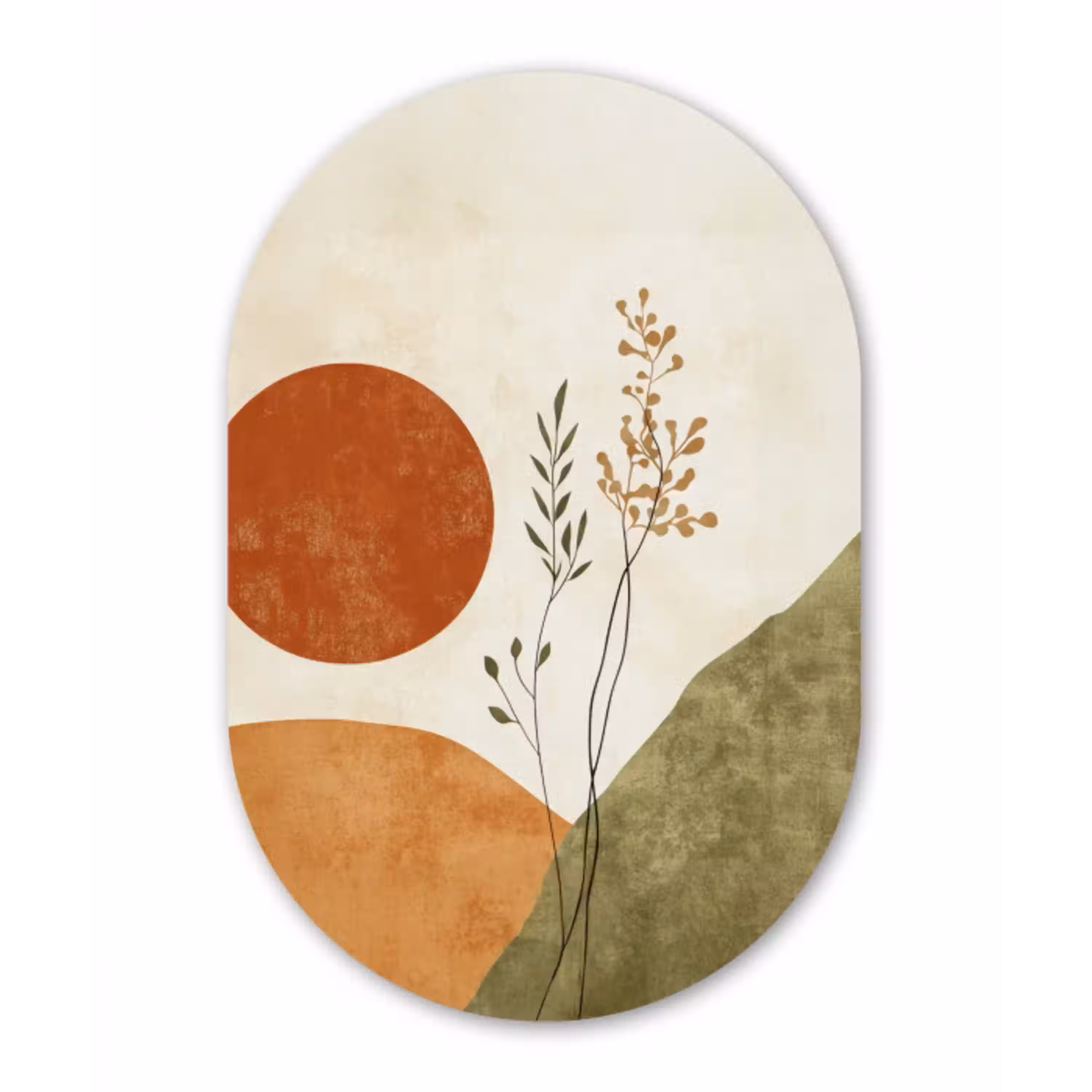 Zon - Abstract - Takken - Oranje Wandcirkel Ovaal Glas middel -3d