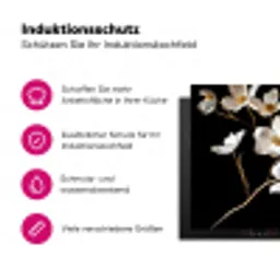 Bloemen - Wit - Goud Inductie beschermer vinyl 3mm klein -zzzzzzz-lf-ups