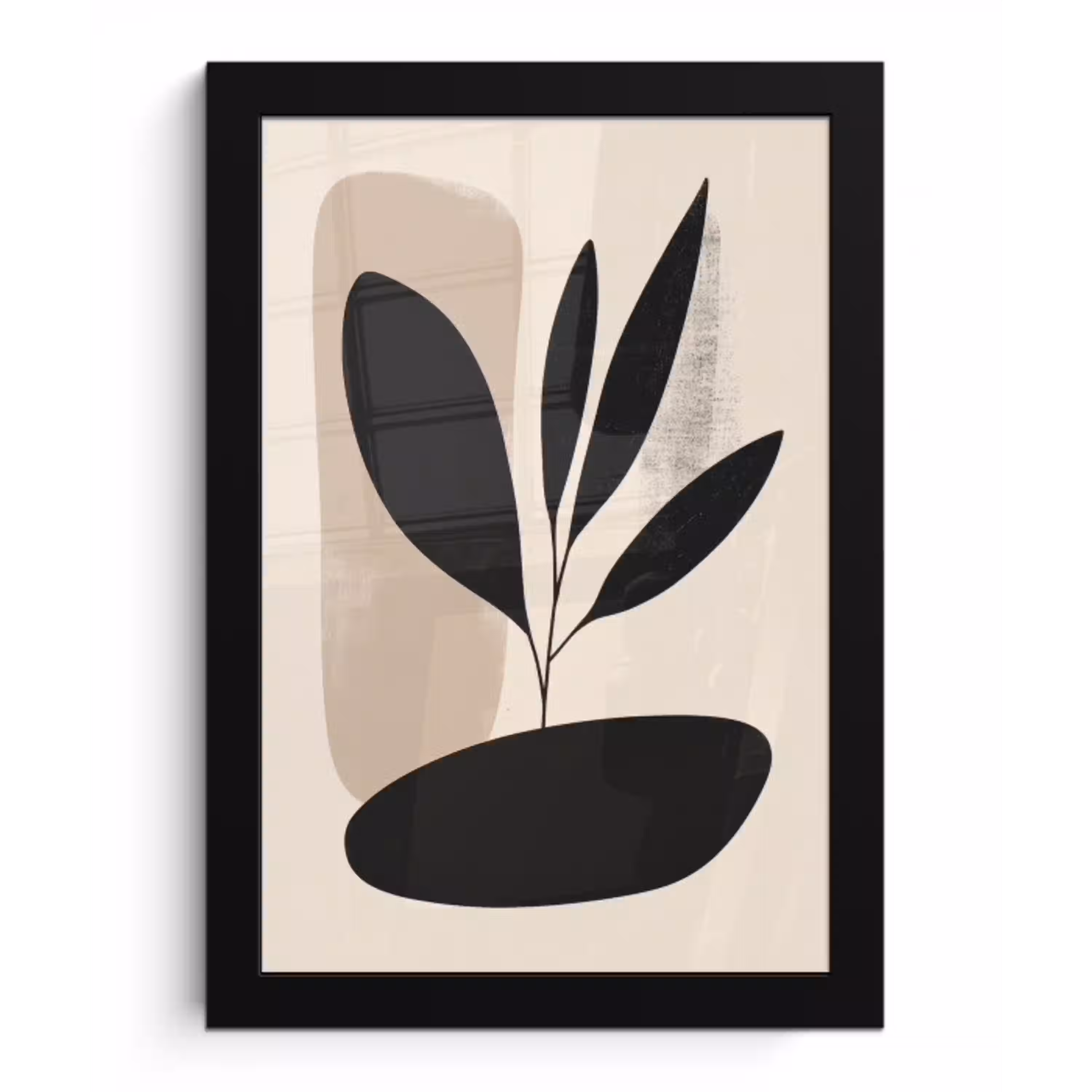 Plant - Beige - Japandi fotolijst zwart zonder passe partout klein -3d