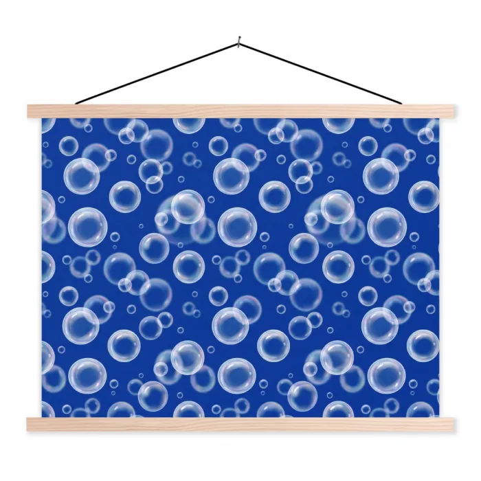 Bubbels - Patroon - Blauw textielposter latten blank klein -3d