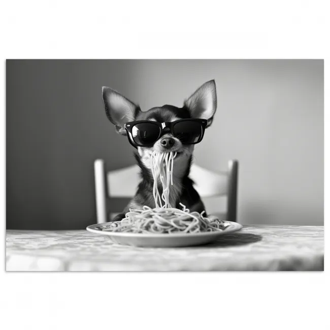 Poster - Chihuahua - Hond - Zonnebril - Humoristisch - Zwart - Wit - Spaghetti