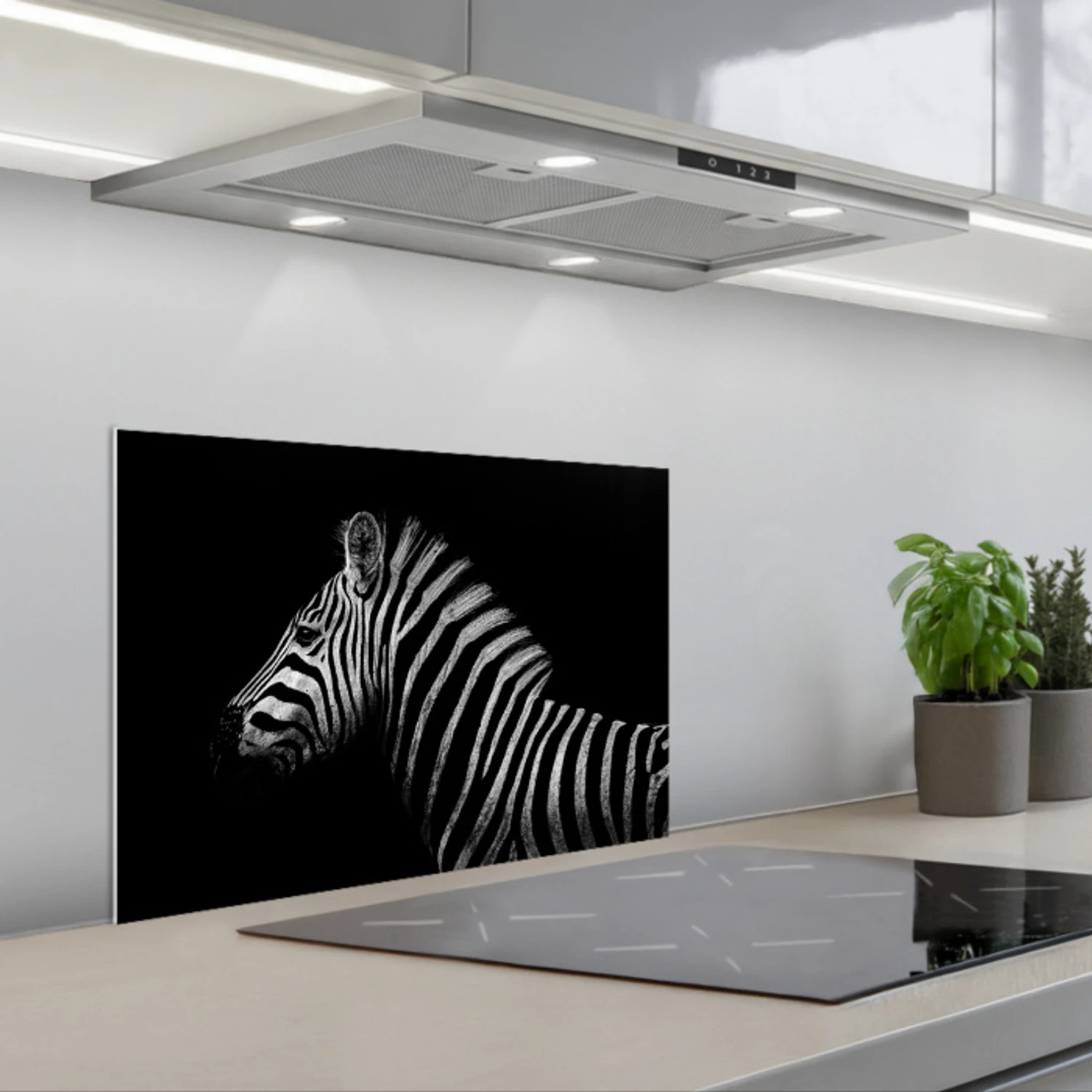 Zebra - Dier - Zwart keuken achterwand spatscherm klein -3d_schuin