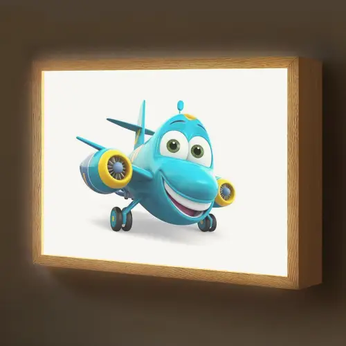 Vliegtuig - Blauw - Kinderen - Jongens Light Box met batterij (Wandlamp kind) middel -z3d_website