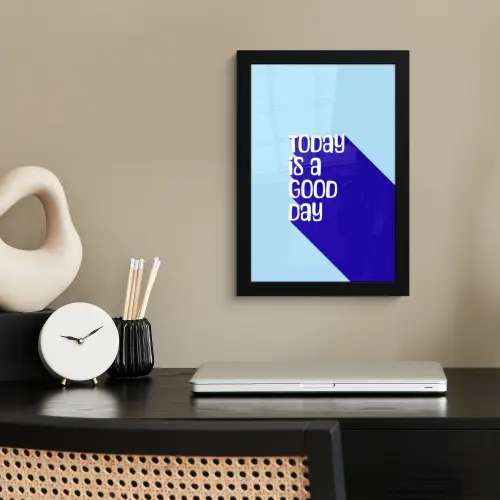 Today is a good day - Blauw - Schaduw fotolijst zwart zonder passe partout klein -sfeer1