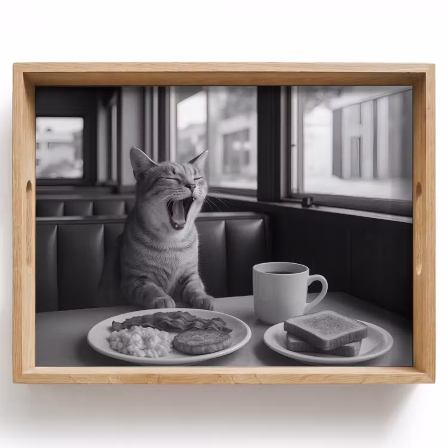 Tablett - Katze - Kaffee - Brot - Schwarz