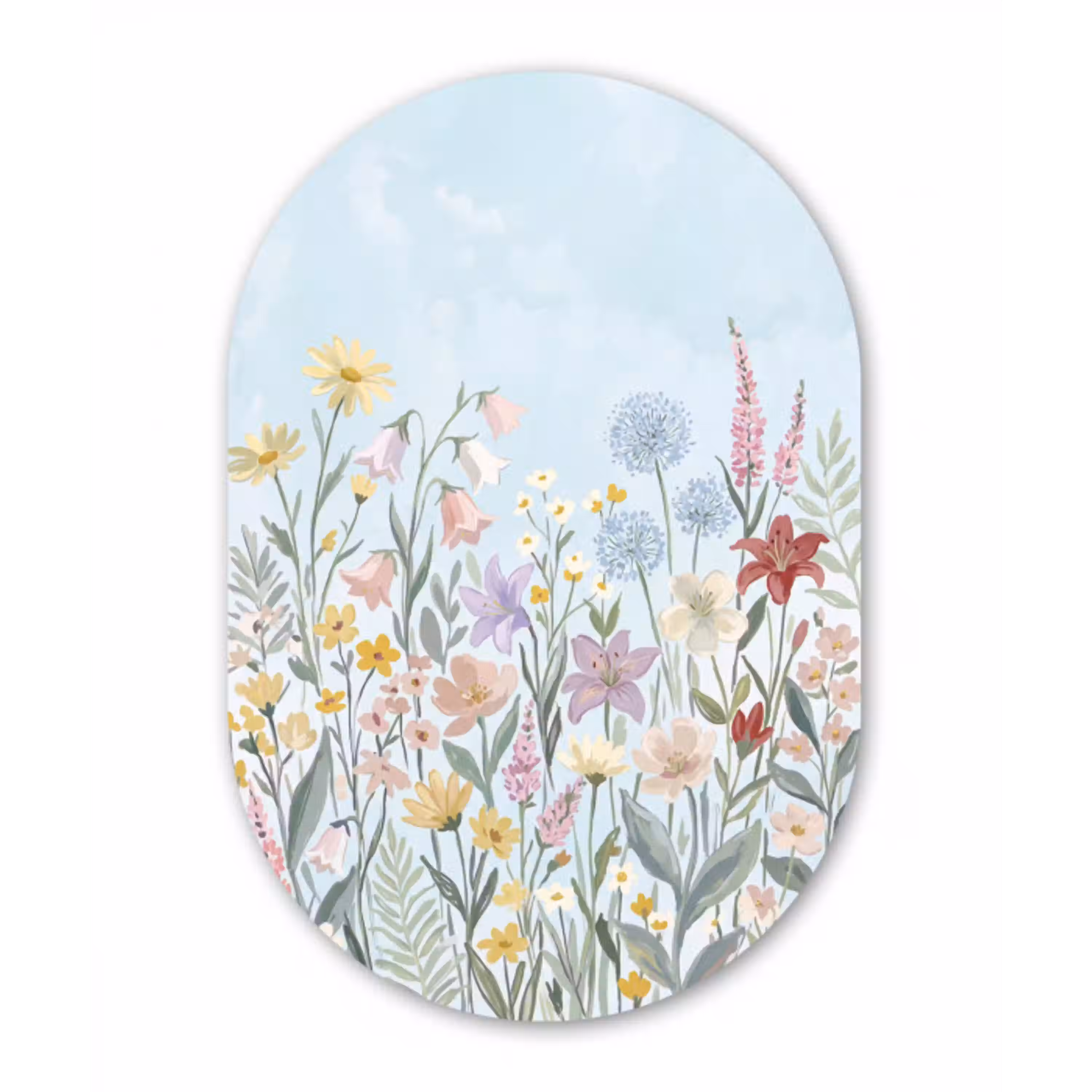 Weidebloemen - Illustratie - Kleurrijk Wandcirkel Ovaal Aluminium middel -3d