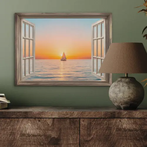 Doorkijk - Zee - Boot - Zonsondergang PET vilt klein -sfeer2