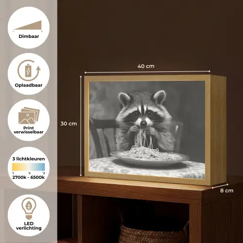 Wasbeer - Cute - Pasta - Tafelkleed - Zwart - Wit Light Box met batterij (Wandlamp) middel -USP_websiteoverzichtNL